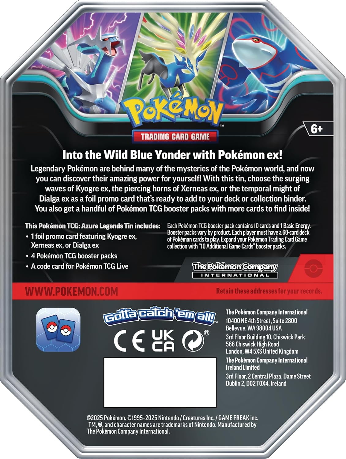 Pokemon TCG: Azure Legends Tin – Dialga ex (4 Booster Packs & 1
