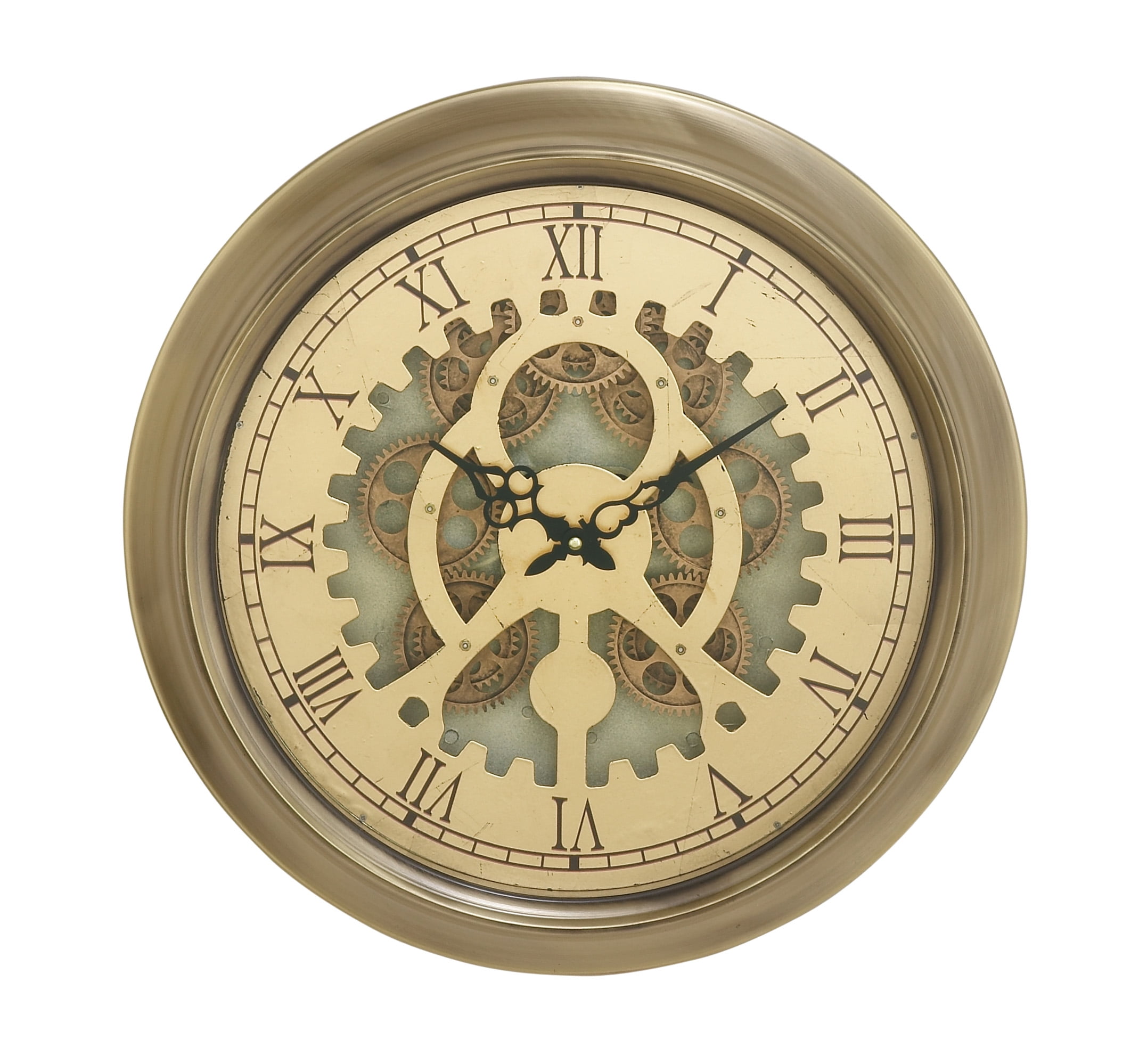Decmode Traditional 19 Inch Round Iron Wall Clock With Exposed Gears