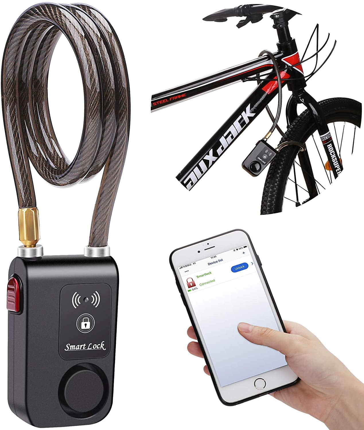 Motorcycle Scooter Bicycle Chain Lock Alarm App Control Keyless Bluetooth LOUD