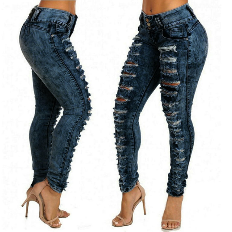 Umitay Fashion Women Casual Skinny Jeans Hole Denim Female Mid