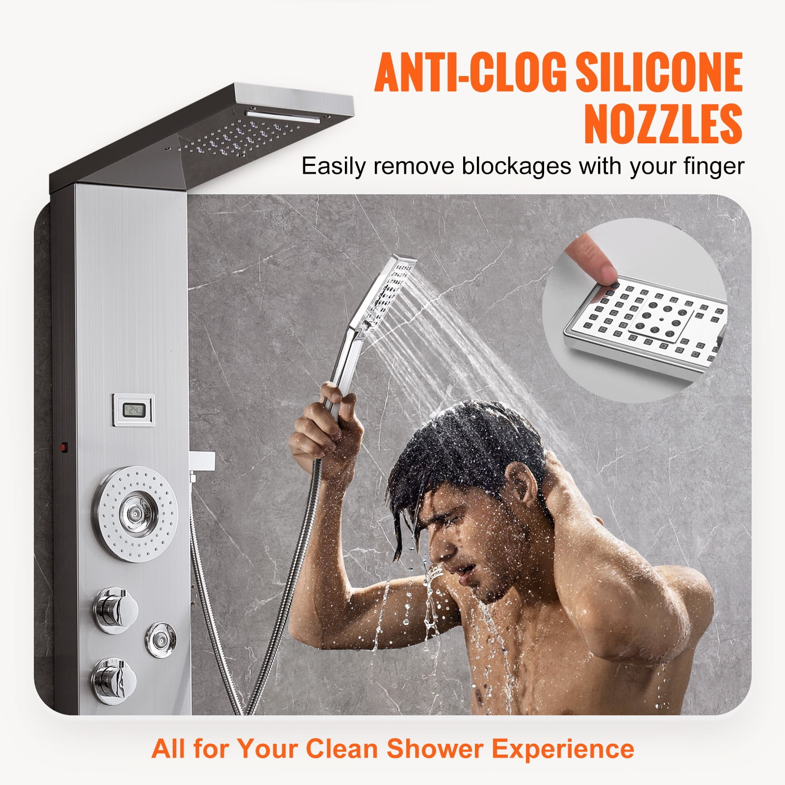 KFFKFF Panel Shower Tower System Stainless Steel 6 Mode LED and Rain Display