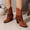 Brown, variant on Women Fringe Western Cowboy Ankle Boots, Pointed Toe Rhinestone Buckle Faux Suede Cowgirl Booties, Block Heel Vintage Short Boots Black 7.5(40)