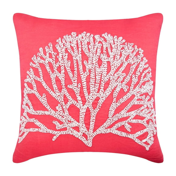 The HomeCentric Euro Sham, Coral Pink European Pillow Shams Pack of 2, 26x26 inch (65x65 cm) Linen Euro Sham Covers, Nature & Floral, Sea Weeds, Coral, Tree, Beaded, Euro Pillow - White Forest
