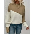 thumbnail image 4 of Women'S Casual Color Block Sweater Crewneck Long Sleeve Ribbed Knit Pullover Top Khaki M, 4 of 8