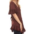 thumbnail image 4 of Sakkas Sayle Long Star Embroidered Blouse Shirt Top With Button Front And Ruffles - Chocolate - L/XL, 4 of 5