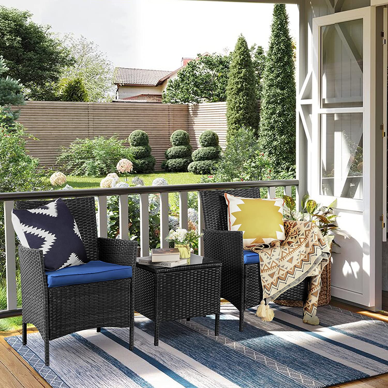 Patio Furniture Set 3 Piece, Wicker Patio Furniture Sets, Outdoor PE Rattan Furniture, Front