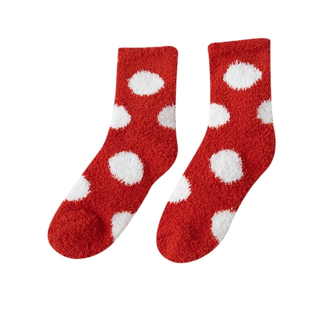 Aocisk Chaussettes et Bas d'Intérieur Douillets en Corail à Pois Duveteux d'Hiver pour Femmes Rouges Taille Unique