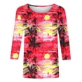 thumbnail image 6 of JTZGDY Plus Size Womens 3/4 Sleeve Tops Vintage Floral Printed Summer Graphic T-Shirts Loose Oversized Crewneck Tunic Blouse Fashion 2025 Outfit Clothes Hot Pink#02 XL, 6 of 6