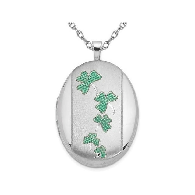 Collier Pendentif Médaillon Trèfle Vert en Argent Sterling avec Chaîne