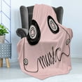 thumbnail image 4 of Music Soft Flannel Fleece Throw Blanket, Music Letters Written by Cassette Tape Loud Improvisation Beat Pulse Tempo Image, Cozy Plush for Indoor and Outdoor Use, 70" x 90", Pink Black, by Ambesonne, 4 of 5