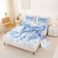 thumbnail image 2 of Manfei Blue Pearl Princess Bow Rose Print Queen Sheet Sets for Girls, Elegant Ribbon Bows Bed Set, 4pcs, 2 of 5