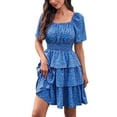thumbnail image 1 of B91xZ Robe Maxi à Manches Courtes pour Femmes Décontractée à Volants Col Rond Taille Élastique Robe Midi à Volants, A S, 1 of 2