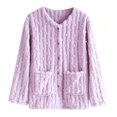 thumbnail image 2 of Textilo Flannel Bed Jackets for Ladies Long Sleeve Button Up V Neck Jacket with Pockets Fuzzy Fleece Coats Fall Winter 2026 Casual Soft Lounge Warm Sleepwear,Purple M, 2 of 6