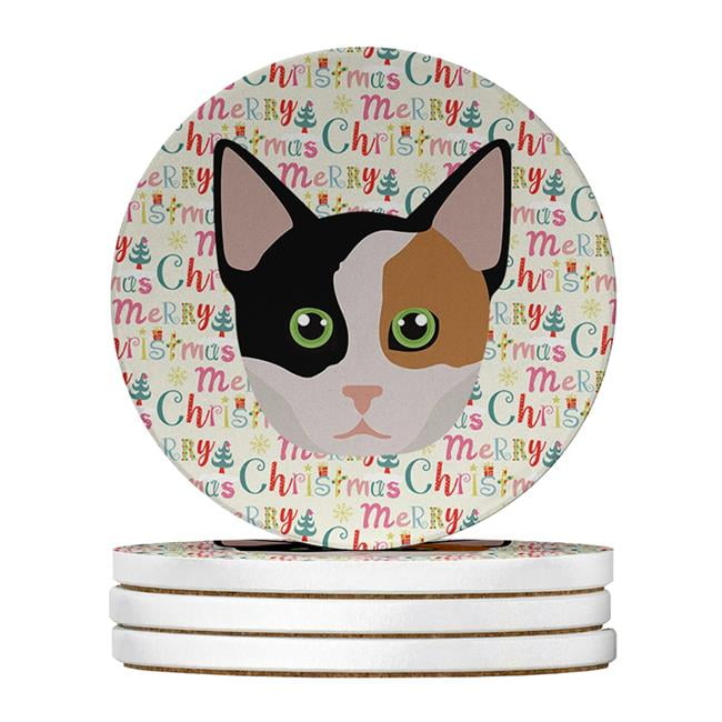 4 x 4 in. Unisex Munchkin Cat Christmas Large Sandstone Coasters - Pack of 4