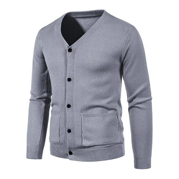 Pisexur Hommes Cardigan Pull Casual Bouton Cardigan Pull Manches Longues V Cou Câble Tricot Pulls avec Poches