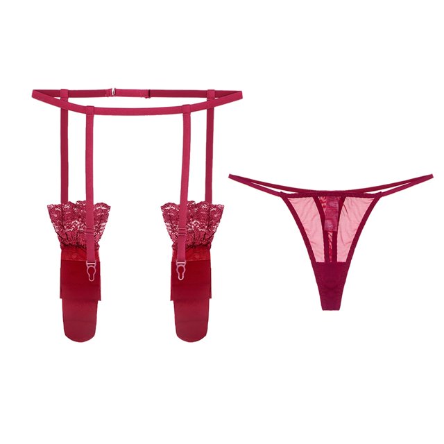 Varsbaby String Aguichant Taille Basse Transparent et Ceinture à Bretelles et Bas pour Femmes