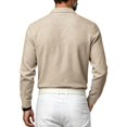 thumbnail image 3 of Men's Linen Shirts Long Sleeve Polo-Collared Button Solid Color Shirt Versatile Breathable Casual Business Tees (XL, Khaki), 3 of 5