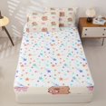 thumbnail image 4 of Homewish Bowknot Capybara Kids Zipper Full Size Comforter Sets with Fitted Sheet and 2 Pillowcases, Cartoon Animals Zipper Bedding Set, Stars Reversible, 4pcs, 4 of 6