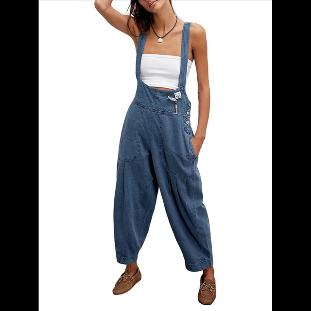 Mono Vaquero Holgado Informal Sin Mangas con Bolsillos Ajustable para Mujer Azul Vaquero L