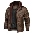 thumbnail image 4 of Hood Crew Men's Pu Faux Leather Jacket with Removable Hood Brown 4XL, 4 of 8