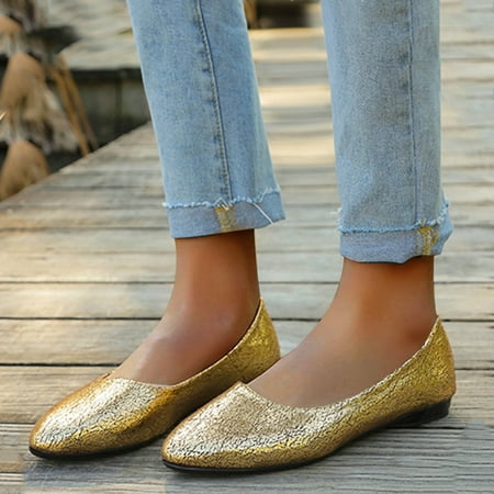 

ERTUTUYI Women s Retro Leopard Color Set Feet Flat Comfortable Large Size Casual Shoes Gold 42