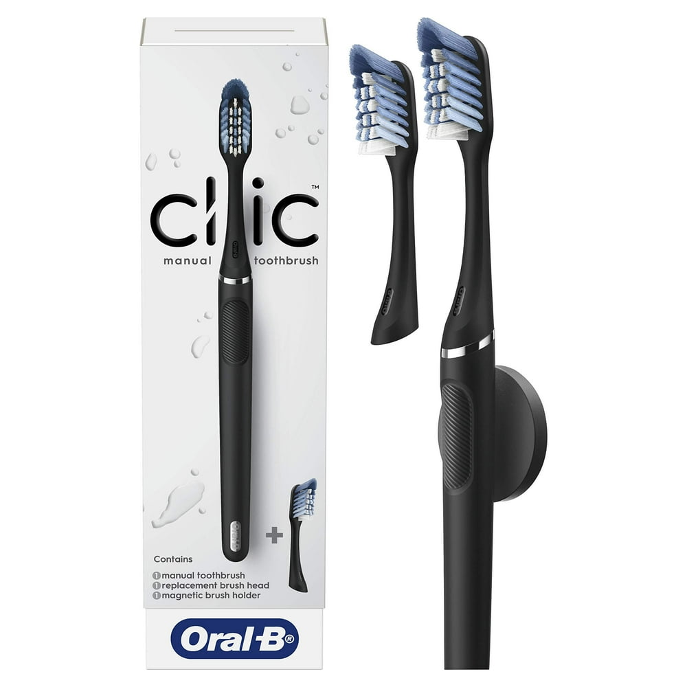 OralB Clic Manual Toothbrush, Matte Black, with 1 Additional