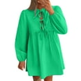 thumbnail image 1 of cfhntfmh Robes d'Automne pour Femmes 2024 Manches Longues Bouffantes Col Ras du Cou Robe Mini à Cordon Fluide Plissée Robe Tunique Badydoll, 1 of 6