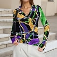 thumbnail image 6 of Mardi Gras Shirts for Women Carnival Sequins V Neck Tops Feathers Print Long Sleeve Holiday Blouse Light Green XL, 6 of 7