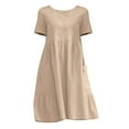 thumbnail image 5 of JBXKXYW Dresses for Women 2024 Casual Spring Womens Midi Plu Size Dresses Casual Cotton Linen Dress Crewneck Short Sleeve Cute A Line Tunic Dress With Pockets Summer Dresses (Beige,XXXL), 5 of 5