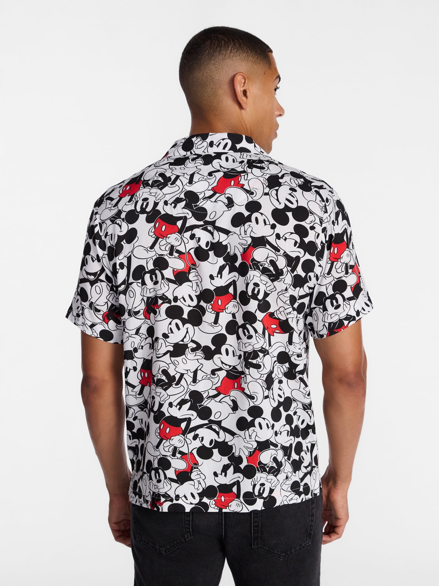 Disney Men's and Big Men's Mickey Crowd Graphic Button Up Shirt with Short Sleeves, Sizes S-4XL