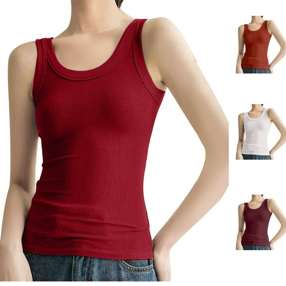 Admvng Tank Tops for Women Summer Slim and Comfortable Small Size Round Neck Ribbed Top Sleeveless Cropped Top S-2XL