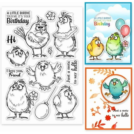 Cartoon Birds Clear Stamps Funny Bird Clear Stamps Birthday Bird Silicone Stamps for DIY Scrapbooking Photo Album Decorative Cards Making 6.3x4.33inch