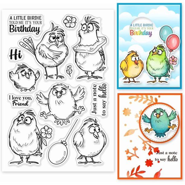 Sellos transparentes de pájaros de dibujos animados, divertidos sellos de pájaro de cumpleaños, sellos de silicona de 6,3 x 4,33 pulgadas