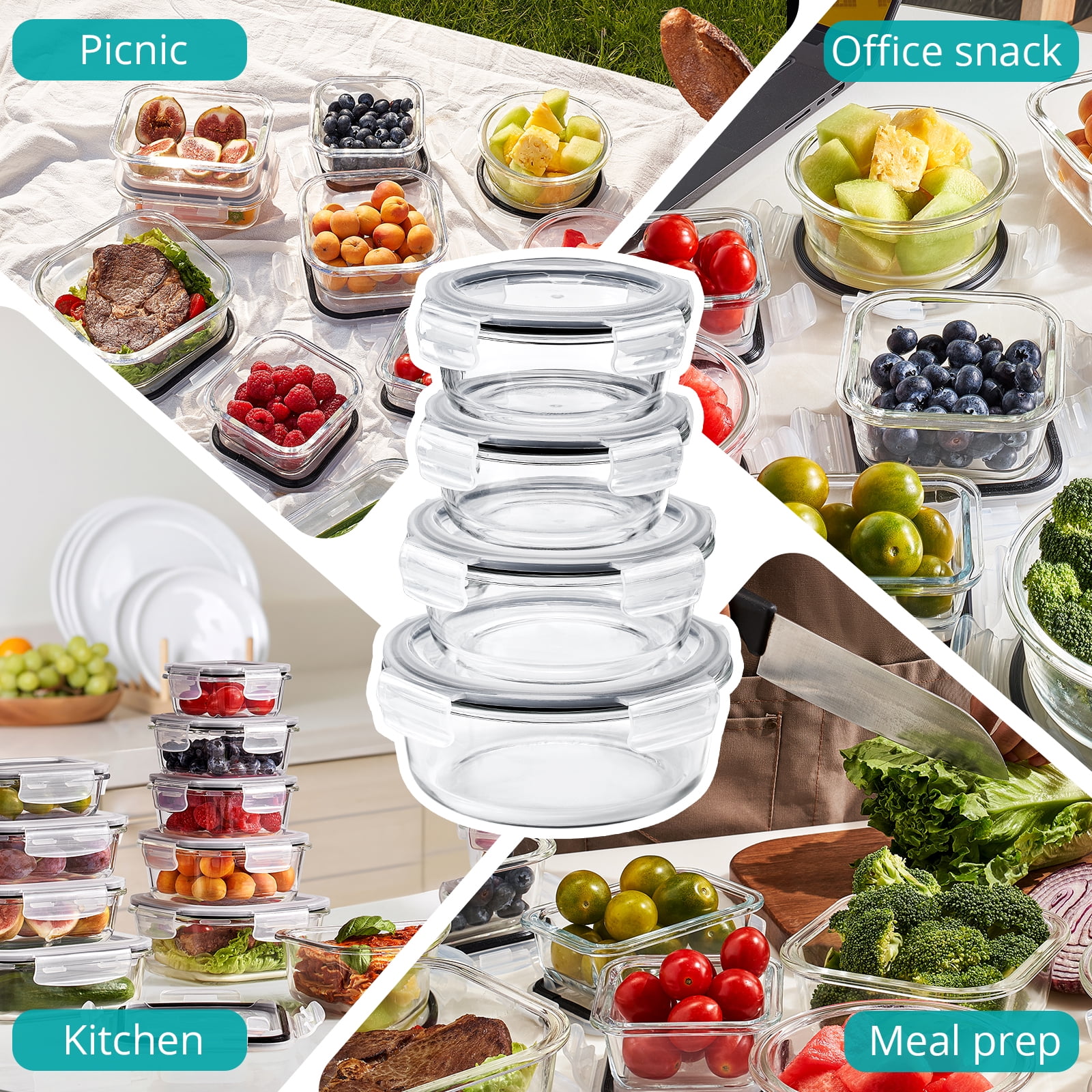 Sorbus 28-Piece Glass Food Storage Containers with Lids - Airtight, Microwave, Fridge, Dishwasher, Oven Safe, BPA-Free, Stackable, Meal Prep Containers