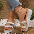 thumbnail image 2 of Platform Sandals for Women Bohemia Knit Band Slip on Wedge Slides Lightweight Beach Vacation Casual Dress Shoes White Size 6.5, 2 of 6