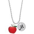 thumbnail image 1 of Delight Jewelry Silvertone Large Red Apple Silvertone Script Initial Disc - M - Charm Necklace, 20"+3", 1 of 4