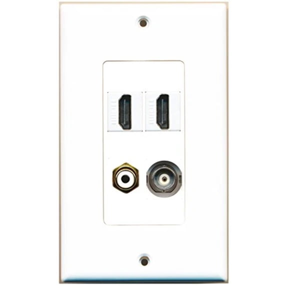 RiteAV - 2 Port HDMI 1 Port RCA White 1 Port BNC Wall Plate Decorative