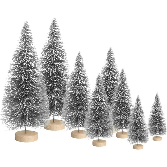 8 Pcs Mini Christmas Tree,Artificial Small Christmas Trees with Wood Base,Bottle Brush Trees Xmas Assorted Color Miniature Pine Trees Sisal Trees for Christmas Party Home Winter Ornaments