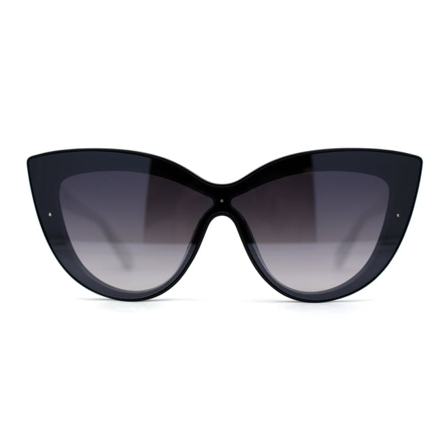 Womens Oversized Shield Cat Eye Inset Lens Sunglasses Black White Smoke