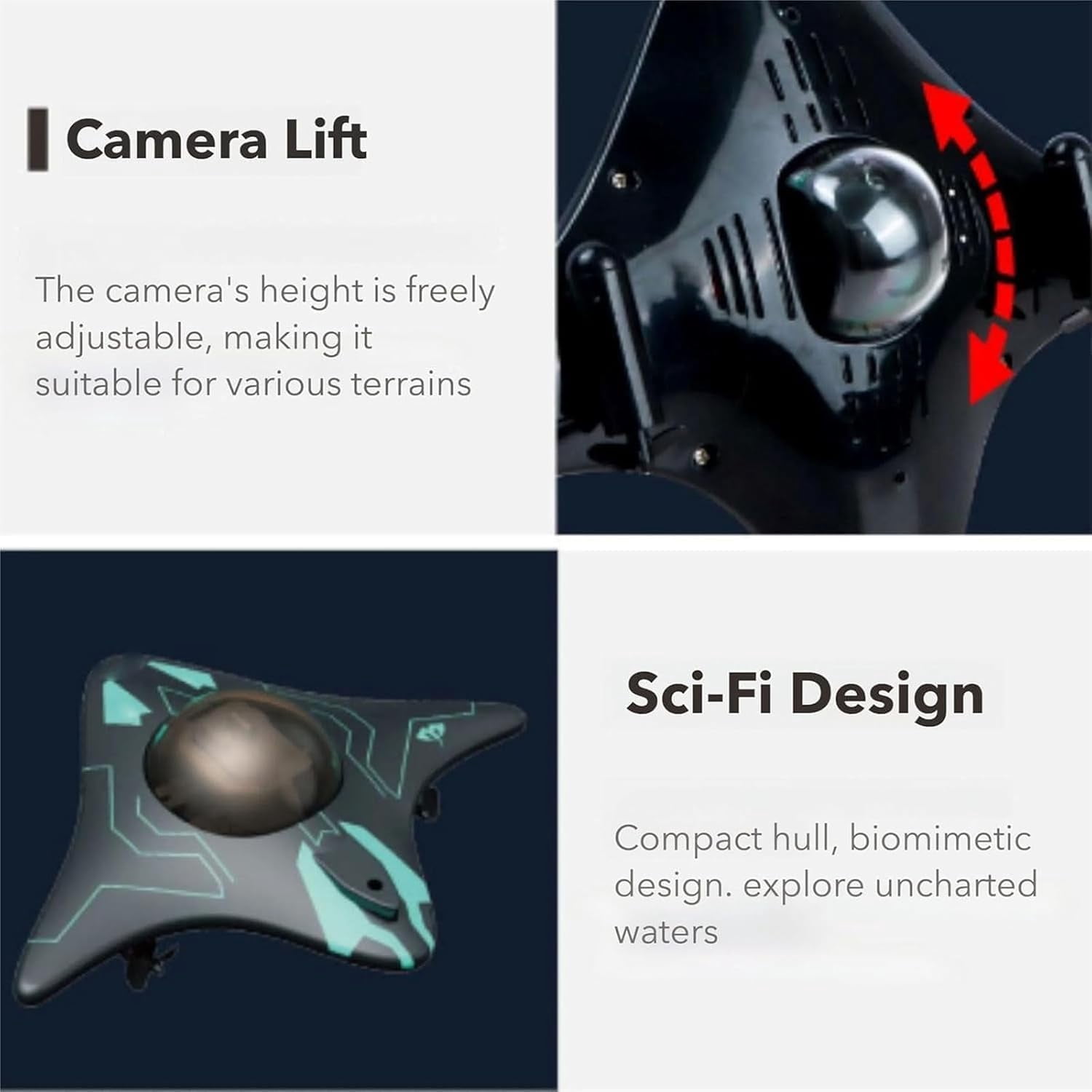 Underwater Drone with Camera, Mini Waterproof RC Boat with Smart App Control, WiFi Wireless Connectivity, Real-Time Image Transmission, 6CH Remote Control for Underwater Exploration (BOAT)