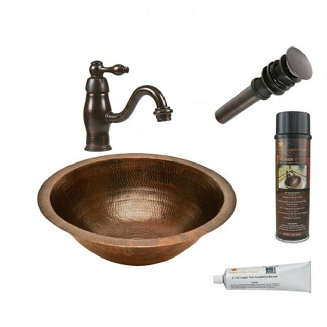 Premier Copper Products BSP3-LR17FDB Round Under Counter Sink with Vessel Faucet