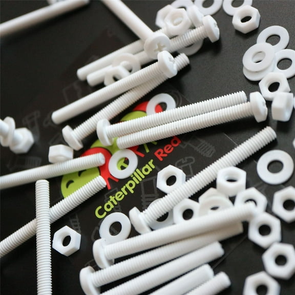 20 x White Pan Head Screws Polypropylene (PP) Plastic Nuts and Bolts, M4 x 40mm, Washers, (5/32 x 1 37/64 in)