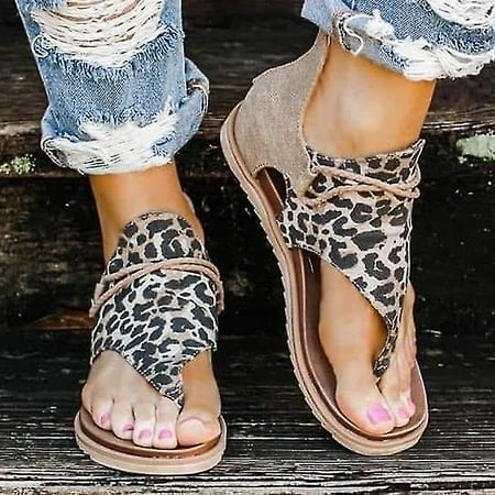 

Women Leopard Sandals Clip Toe Summer Beach Flip Flops Gladiator Flat Comfy Shoes