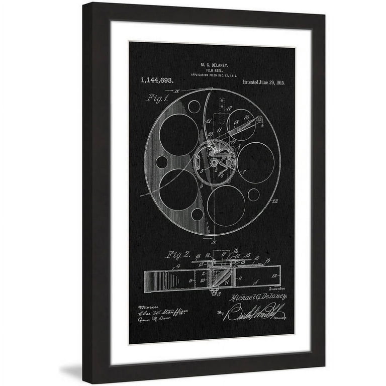 Film Reel 1915 Black Paper Framed Painting Art Print, 12 x 1.5