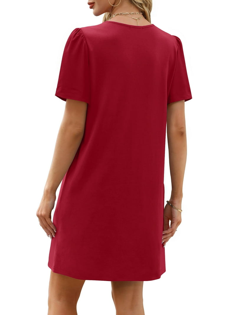 Fantaslook Summer Dresses for Women Short Sleeve V Neck Casual Shift Dress with Pockets