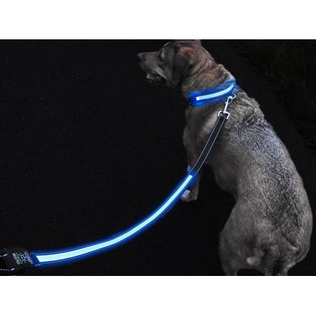 GlowHERO LED Light Up Dog Leash - The Original GlowLeash - High Visibility Durable and Reflective LED Pet Leash w/Padded Shock Absorbing Handle (Neon Blue,