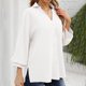 thumbnail image 2 of Blusa tres cuartos linterna manga botón gasa color puro tops casuales para las mujeres, 2 of 5