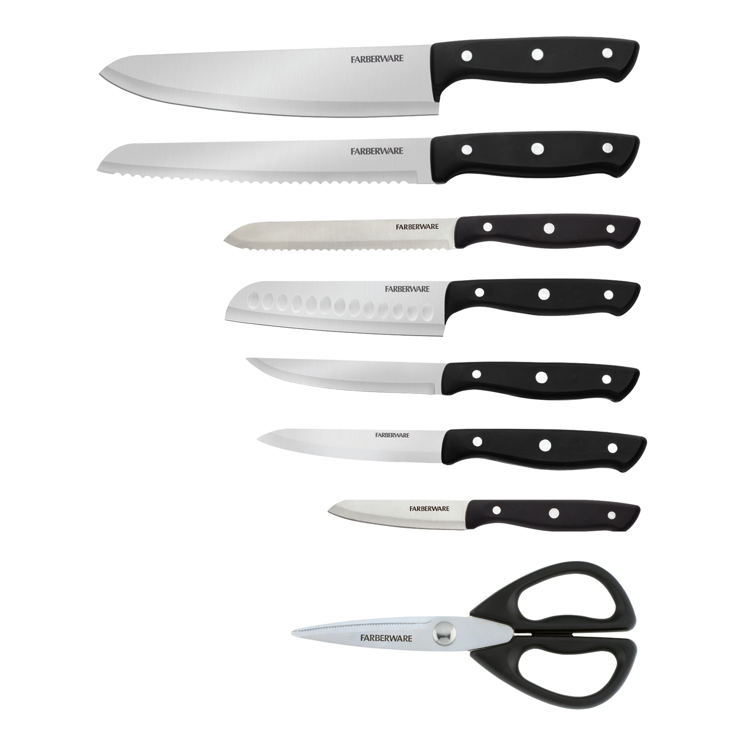 Farberware Edgekeeper 16-piece Triple Rivet Block Set with Built in Knife Sharpener, Natural
