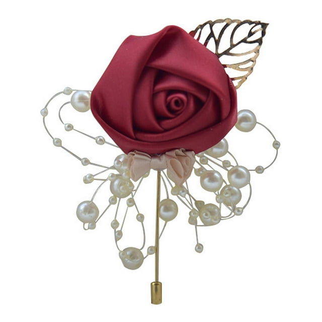 Ramillete de flores, flores artificiales para boutonniere, flores para damas de honor, rojo