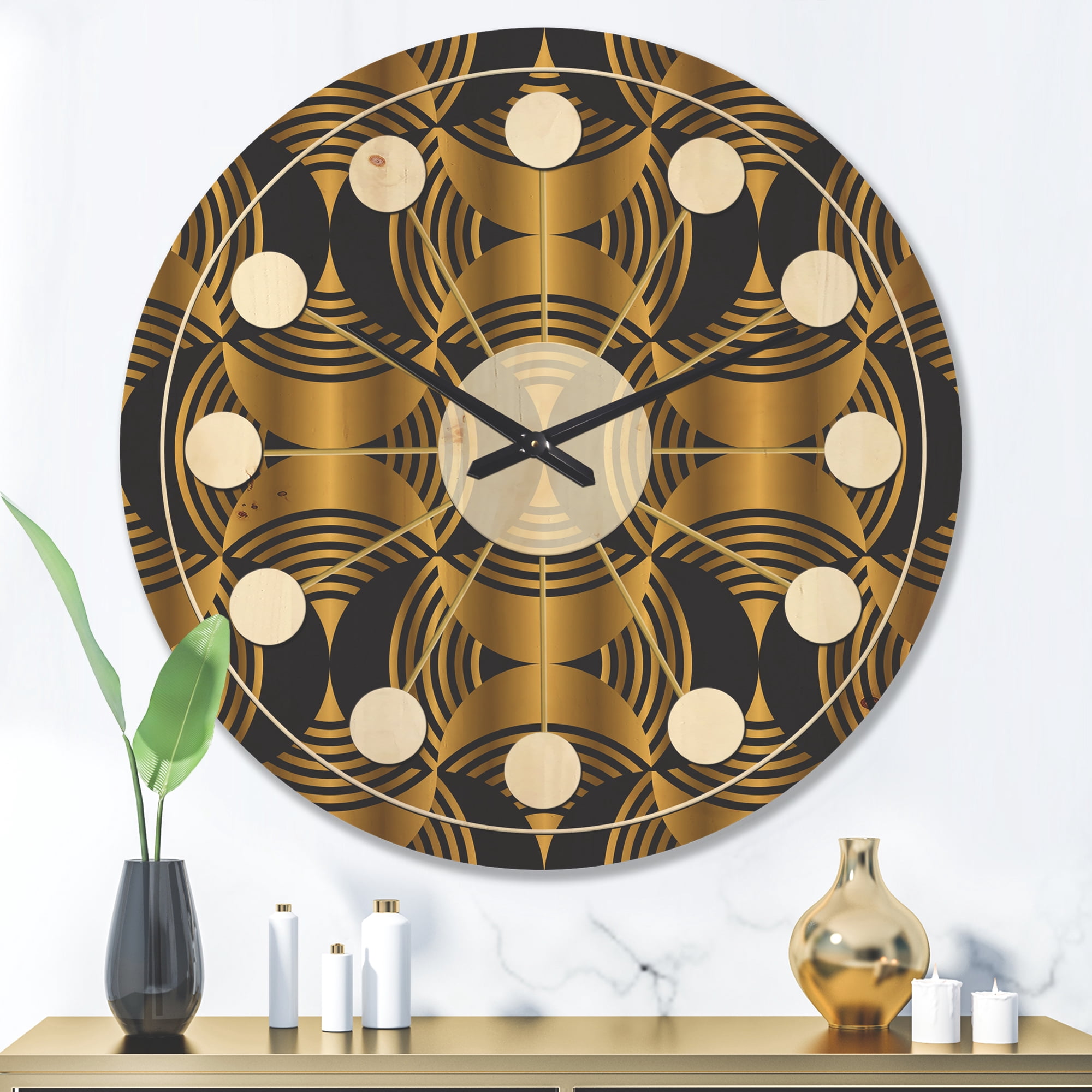 Designart 'Art Deco Style Retro Pattern' Mid-Century Modern Wood Wall Clock